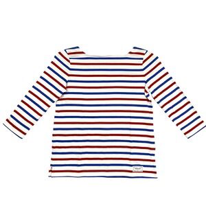 Talbots Authentic Striped Boatneck Top Red Blue White 3/4 Sleeve Cotton SP